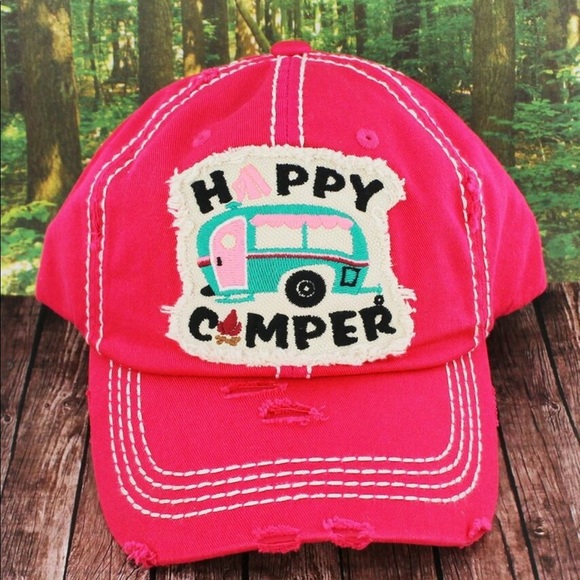 HOT PINK Happy Camper Patchy Embroidery Cap & MORE - Picture 2 of 5